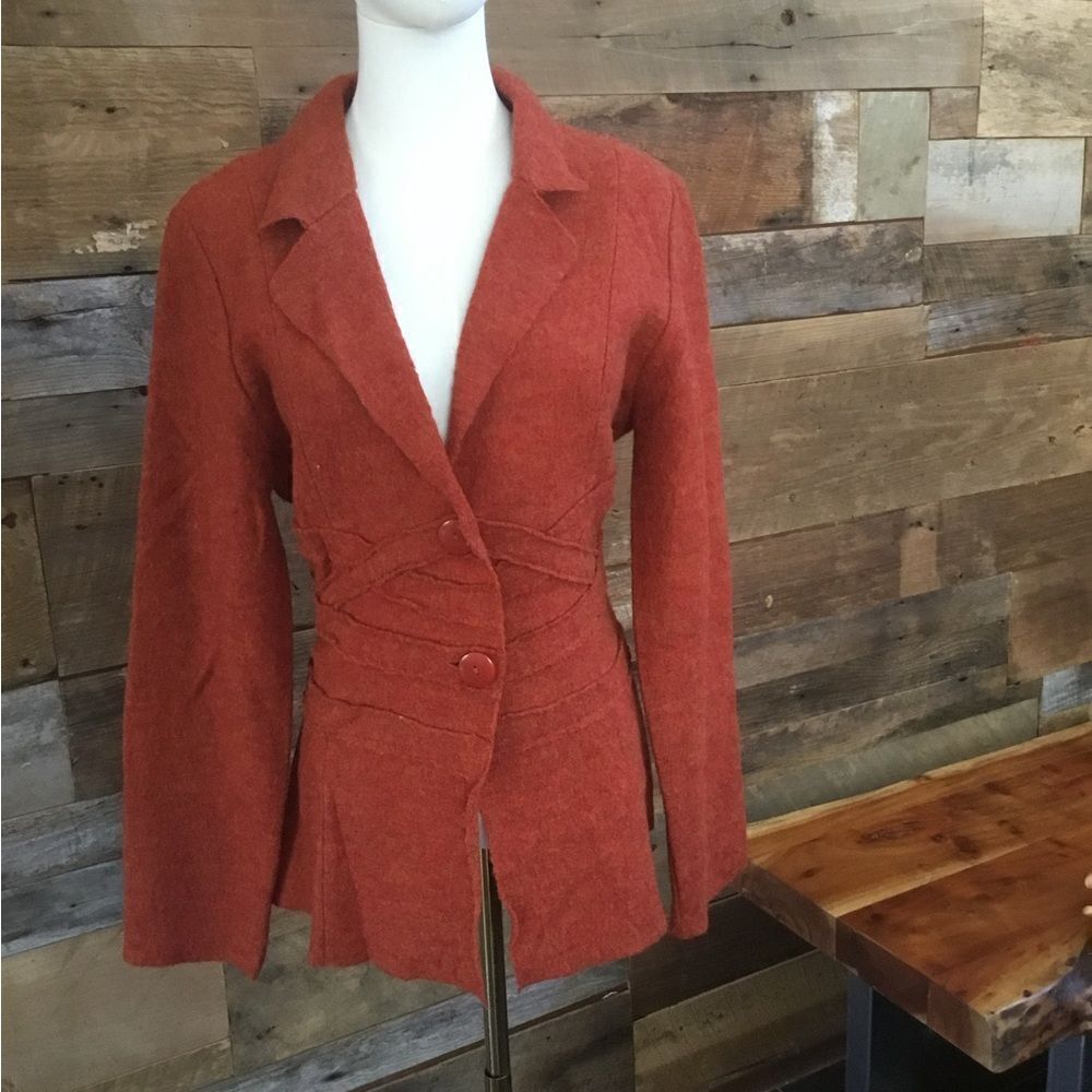 Cynthia Rowley medium burnt orange wool sweater front buttons sz L